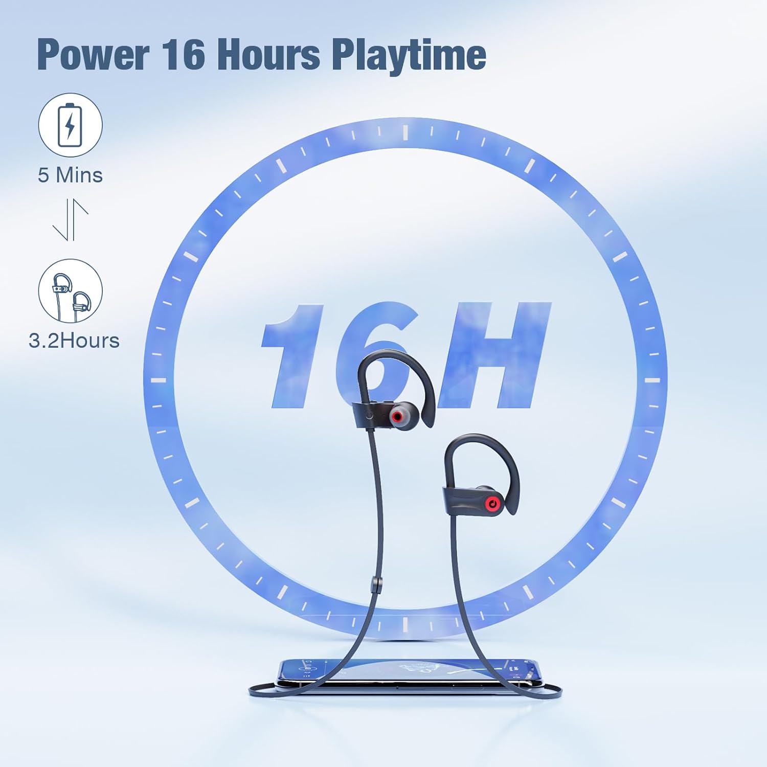 Boean Bluetooth Headphones, Wireless Headphones with 16 Hours Playtime Bluetooth 5.3 Wireless Earbuds HD Deep Bass Stereo Sound Isolation IPX7 Waterproof Earphones for Workout Running Sports - Image 4