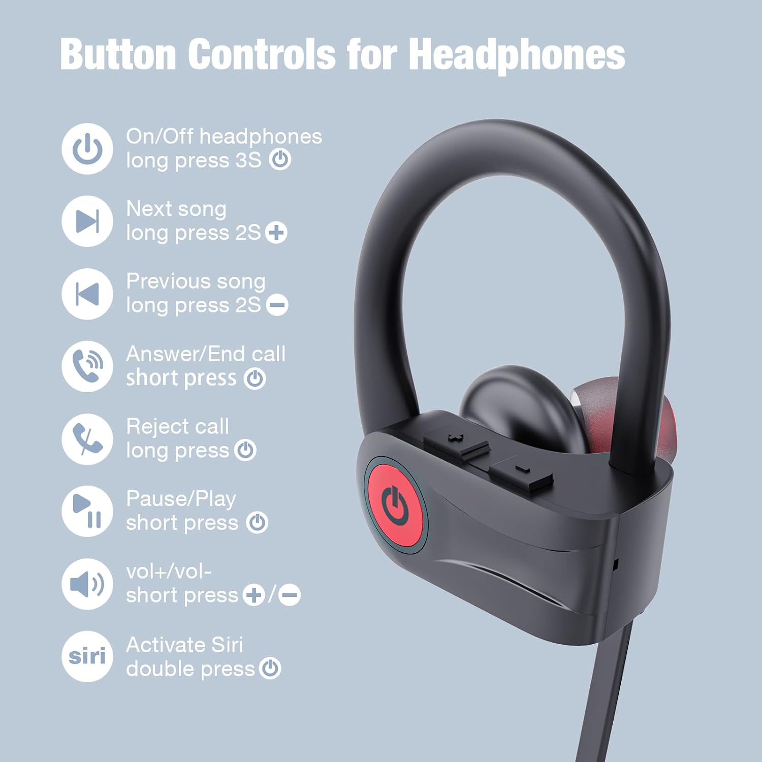 Boean Bluetooth Headphones, Wireless Headphones with 16 Hours Playtime Bluetooth 5.3 Wireless Earbuds HD Deep Bass Stereo Sound Isolation IPX7 Waterproof Earphones for Workout Running Sports - Image 6