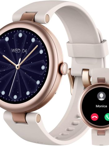 Fitness Tracker, Round Fitness Watches for Women with Bluetooth Call Heart Rate Monitor Sleep Tracker Calorie/Step Counter, Birthday Gift for Women Lady Mom Waterproof Starlight