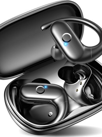 kurdene Wireless Earbuds Bluetooth Headphones Sport,Over Ear Buds with Deep Bass Sound,60Hrs Playtime Earphones Redesigned Comfort Fit with Earhooks for Running,Meeting,Workout-Black