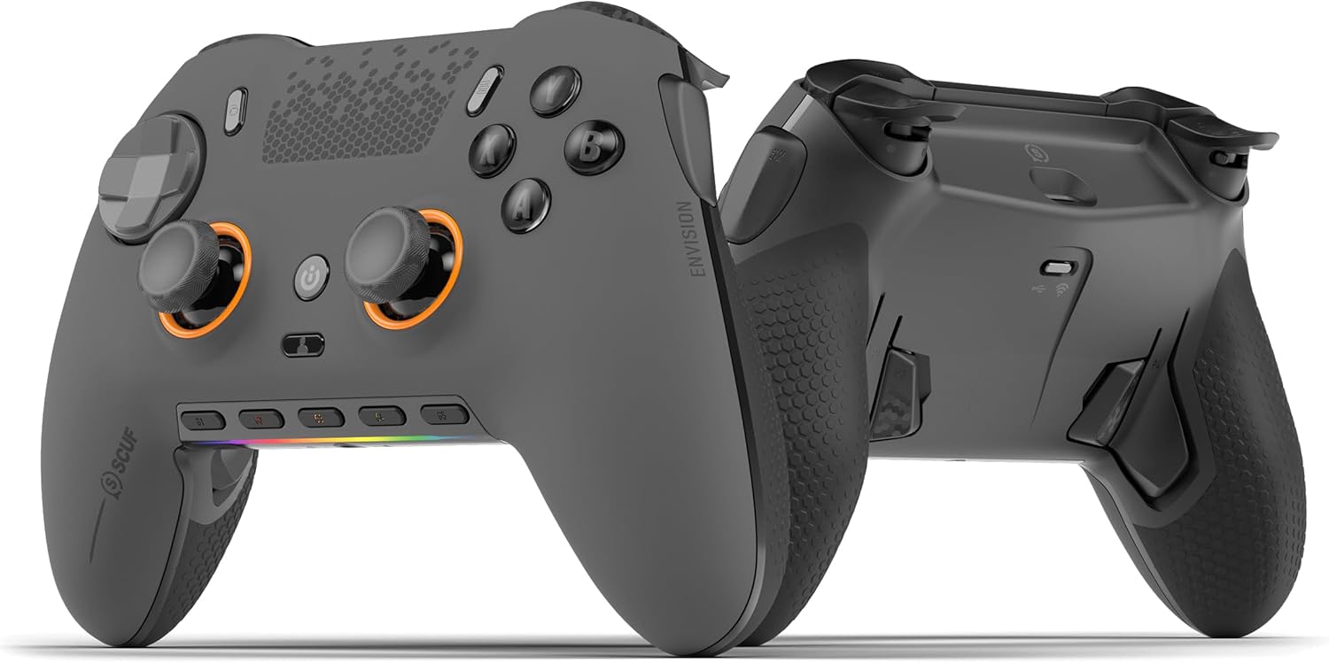 SCUF ENVISION PRO Wireless PC Only Gaming Controller – Five Remappable G-Keys – Remappable Back Paddles – Instant Triggers – iCUE Compatible – Steel Gray
