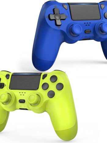 SHINXIN 2 Pack Wireless Controller Compatible with PS4/Slim/Pro/PC with Dual Vibration/3.5mm Audio/Type-C Port and 2 pcs Type-C Cable (Blue + Green)